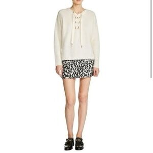 Maje Cream Lace-Up Crew Neck Sweater